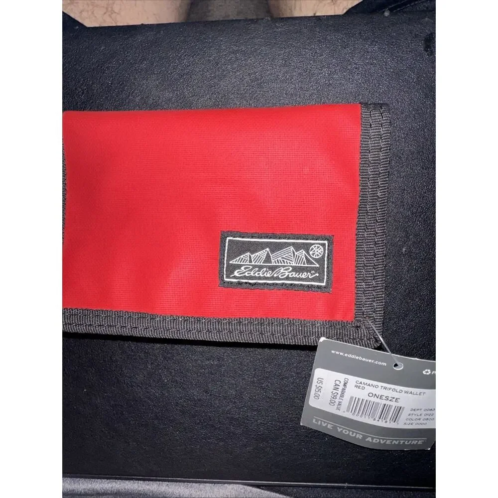 Eddie Bauer Red Trifold Wallet Hook & Loop Billfold NWT